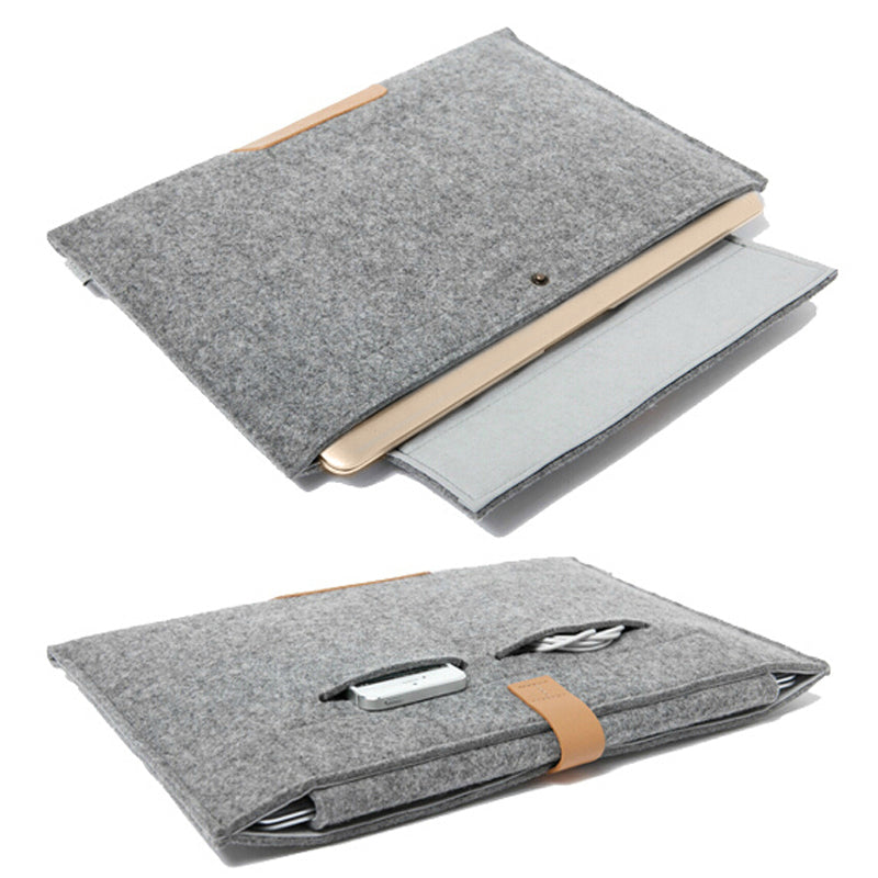 Wool felt laptop sleeve case with accessory pocket