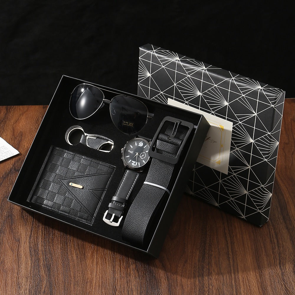 Men's Leather Gift Set — Watch, Wallet, Belt, Sunglasses & Keychain in Gift Box