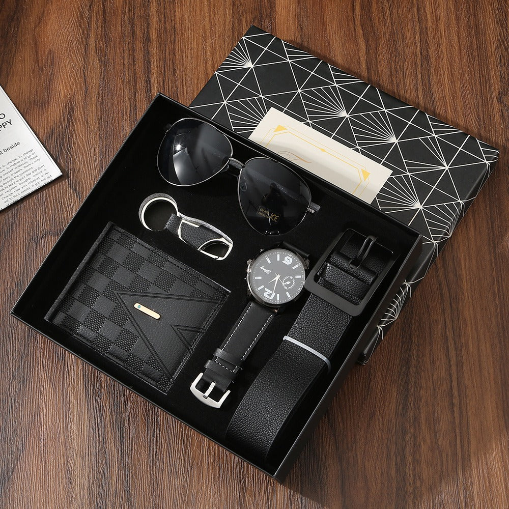Men's Leather Gift Set — Watch, Wallet, Belt, Sunglasses & Keychain in Gift Box