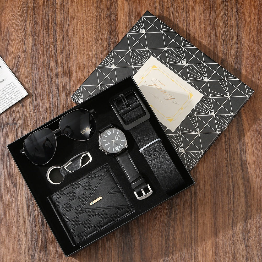 Men's Leather Gift Set — Watch, Wallet, Belt, Sunglasses & Keychain in Gift Box