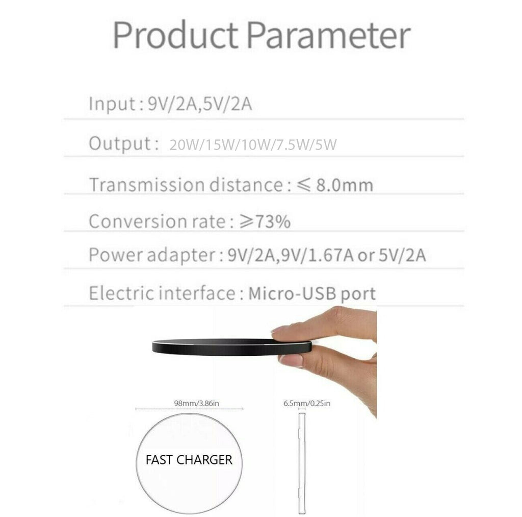 20W Fast Wireless Charger Pad — Slim, Black